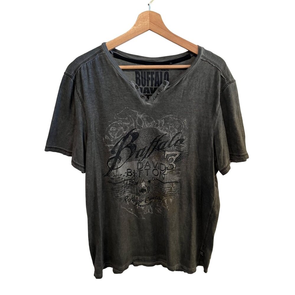 Buffalo David Bitton Gray Short Sleeve Graphic Tee Men's Size L Tshirt Y2K